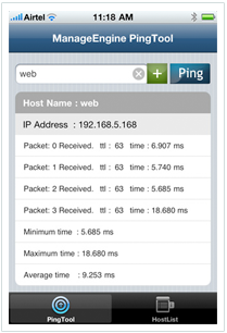 Auflistung der Pings