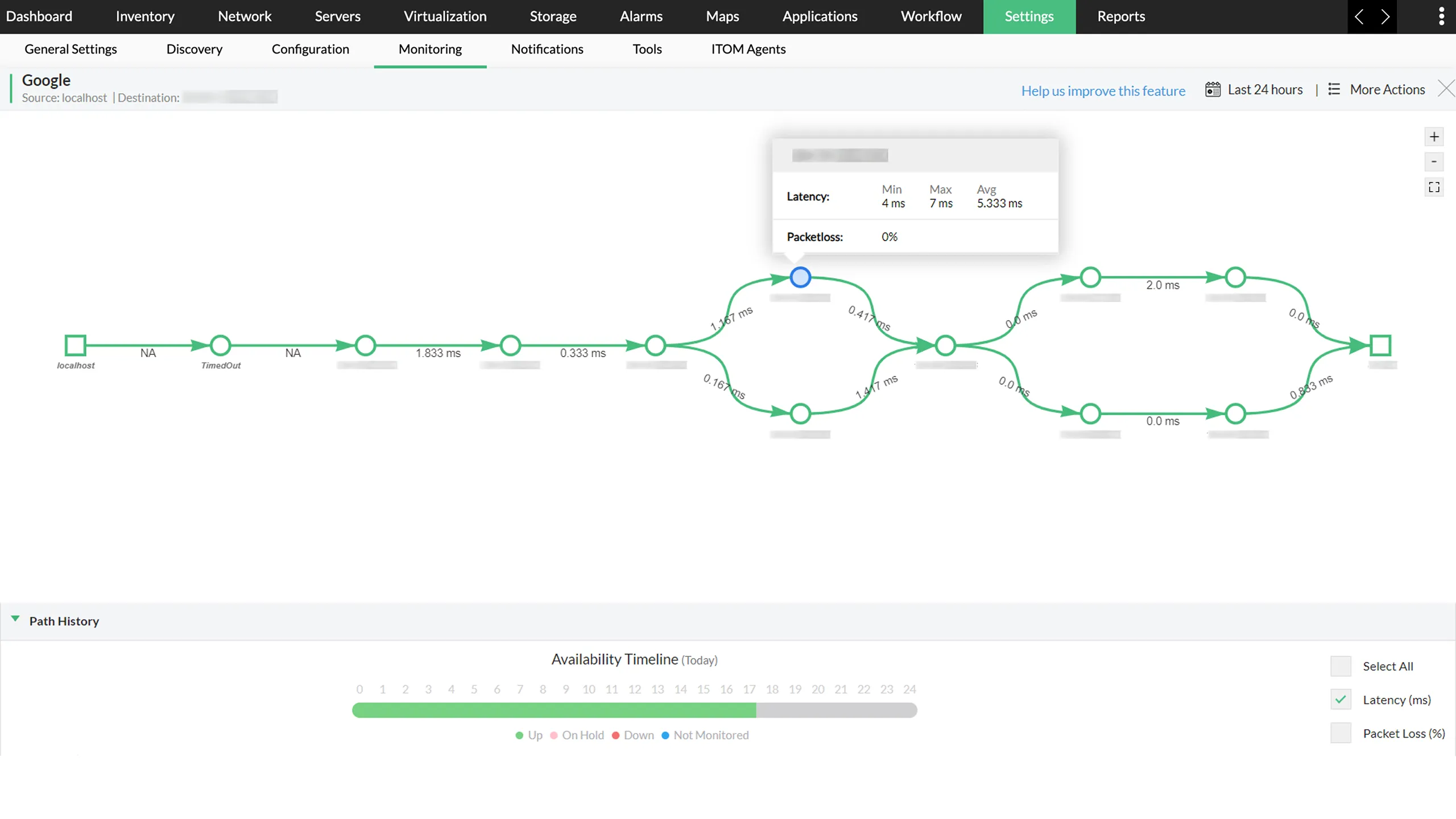 OpManager network path analysis metrics
