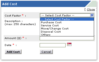 Track Assets Associated Cost Track Assets Associated Cost