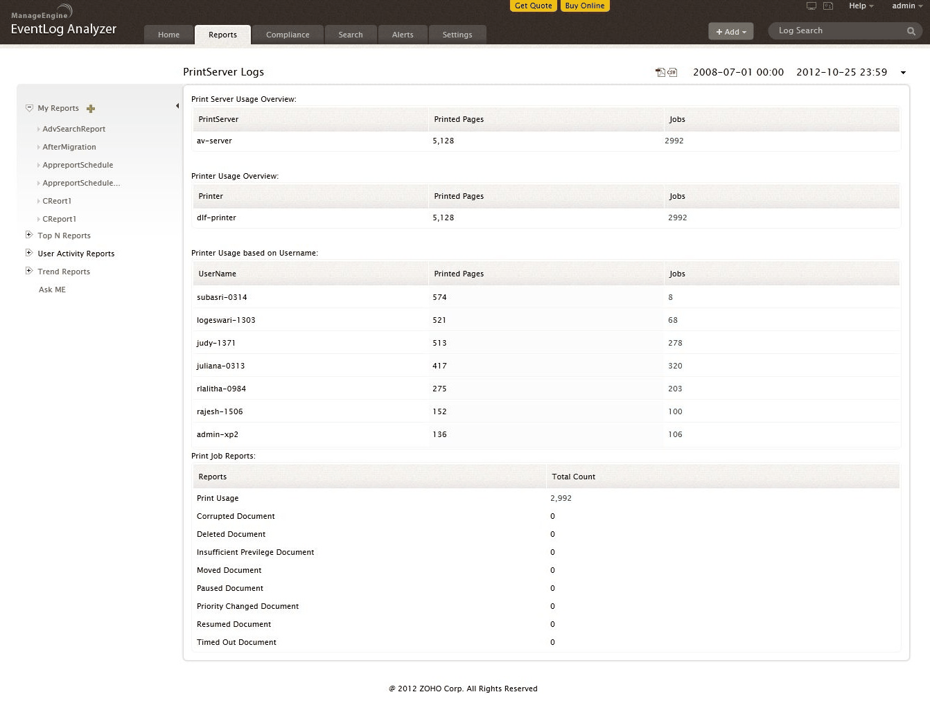 Print Server Management Log Collection, Analysis, Reporting Software
