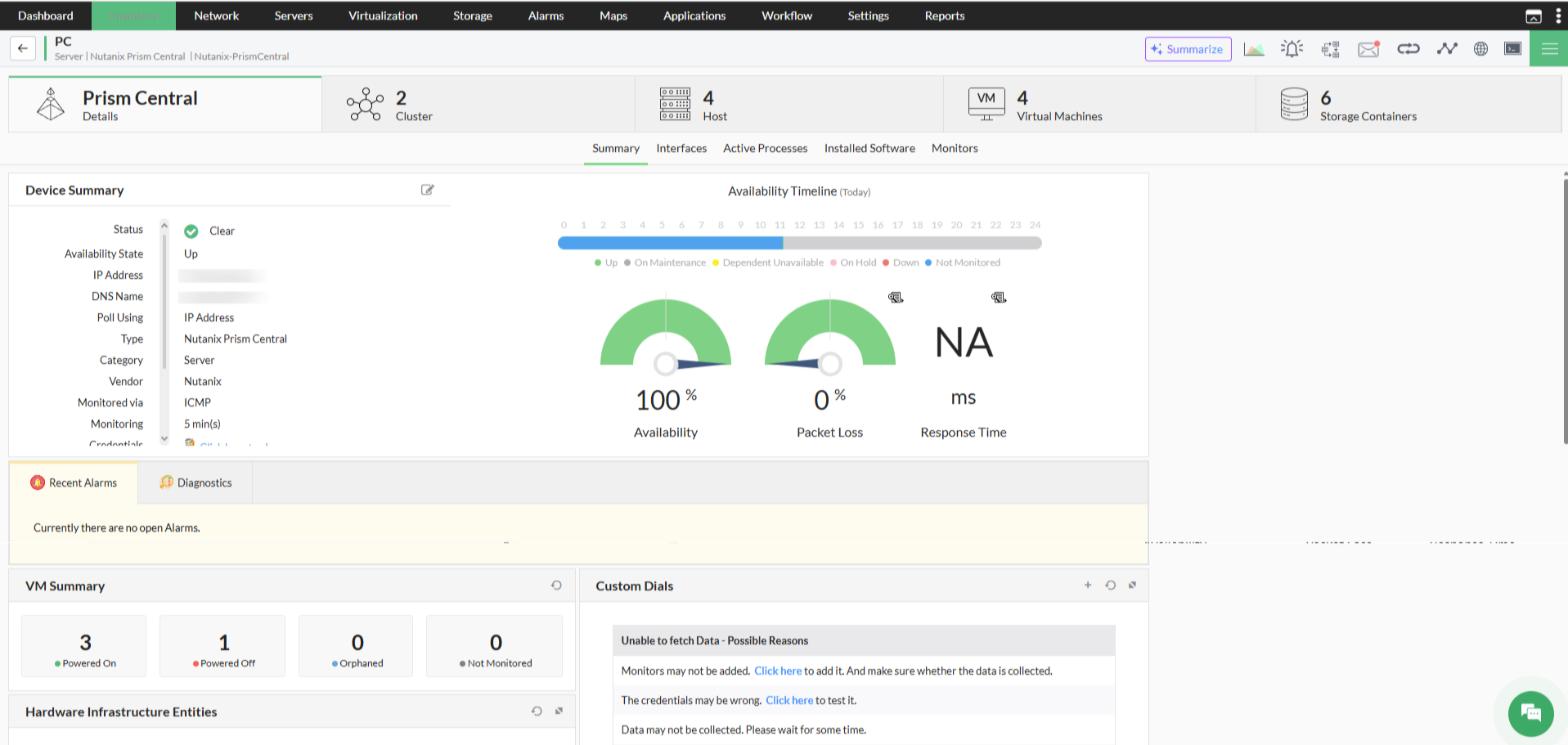 Prism Central Snapshot Page