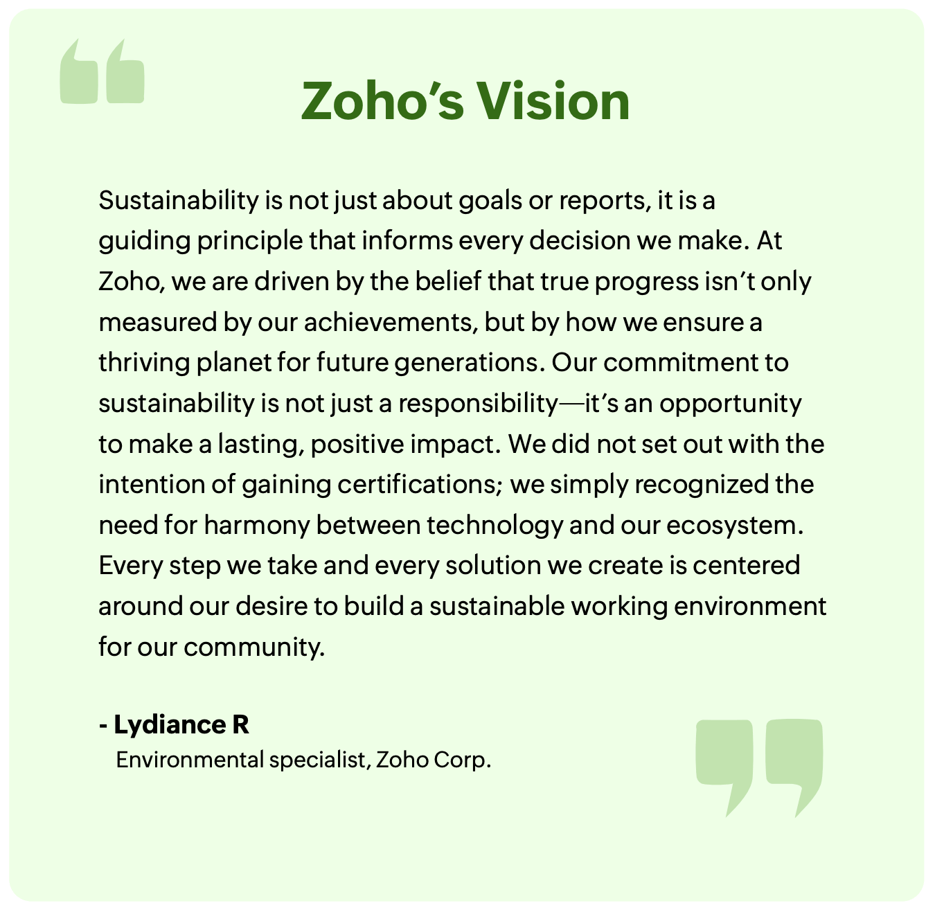 Zoho's vision in sustainability