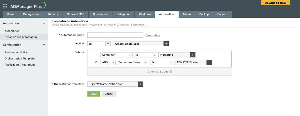 Gebeurtenisgestuurde automatisering in ADManager Plus