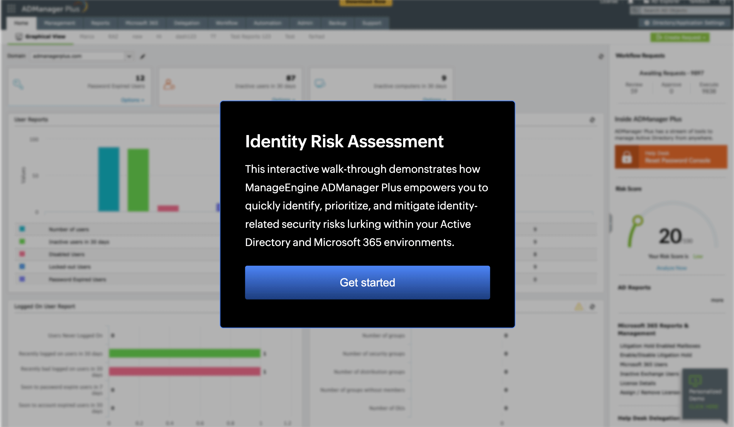 Risicobeoordeling van identiteit in ADManager Plus