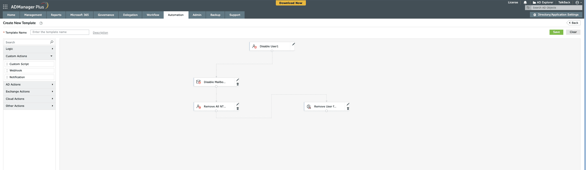 Nieuw indelingssjabloon in ADManager Plus