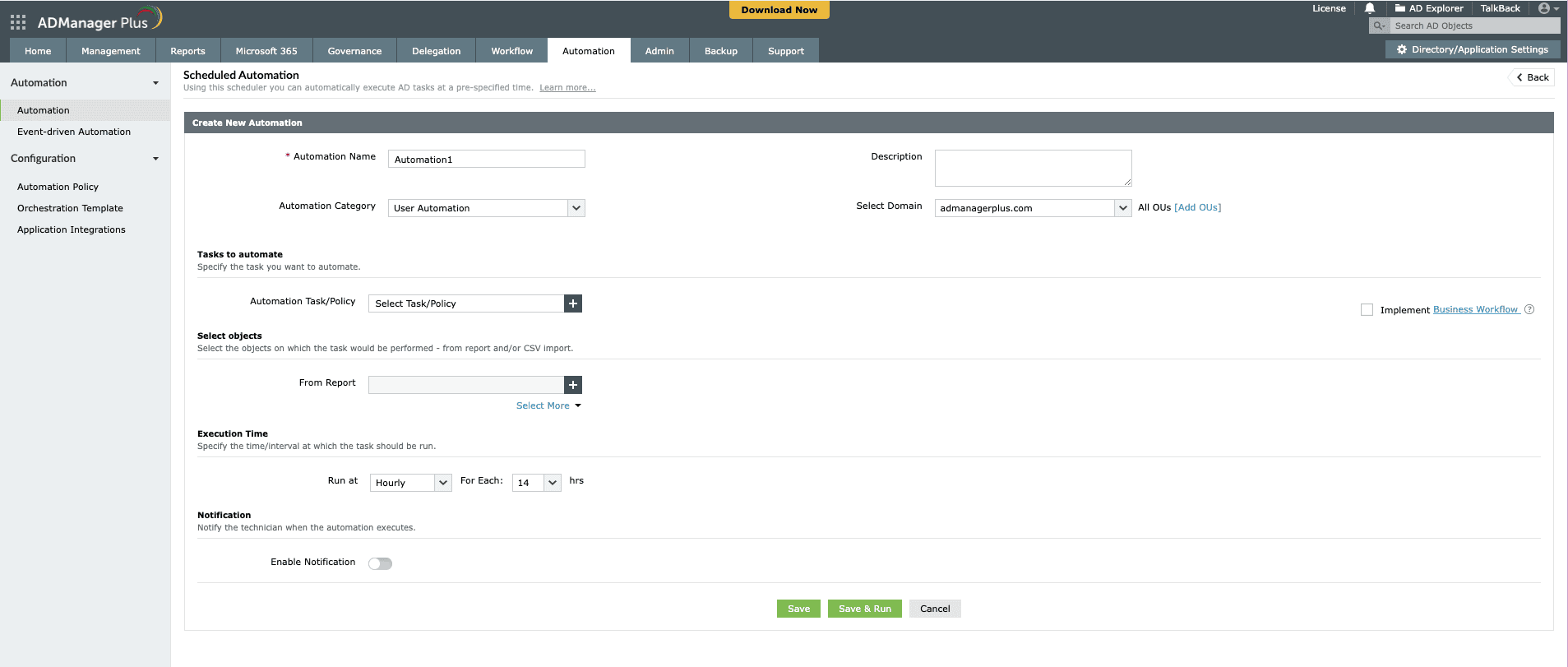 Een nieuwe automatisering plannen in ADManager Plus