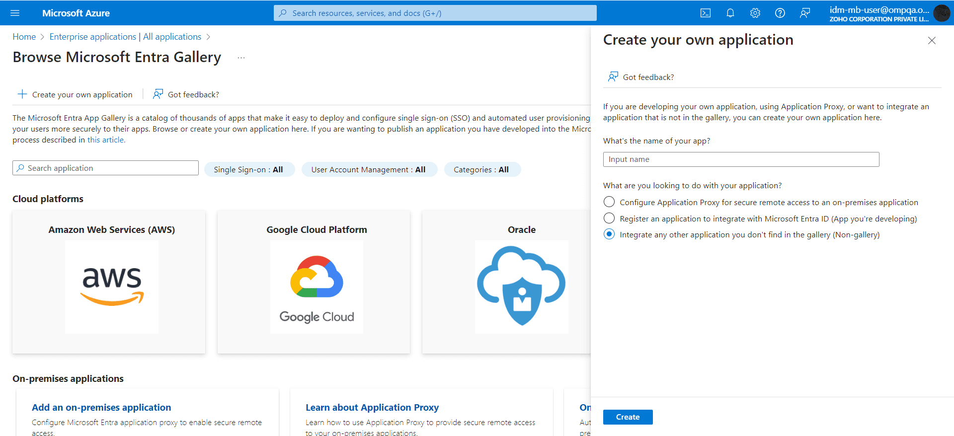 Creating a non-gallery application in the Microsoft Entra gallery