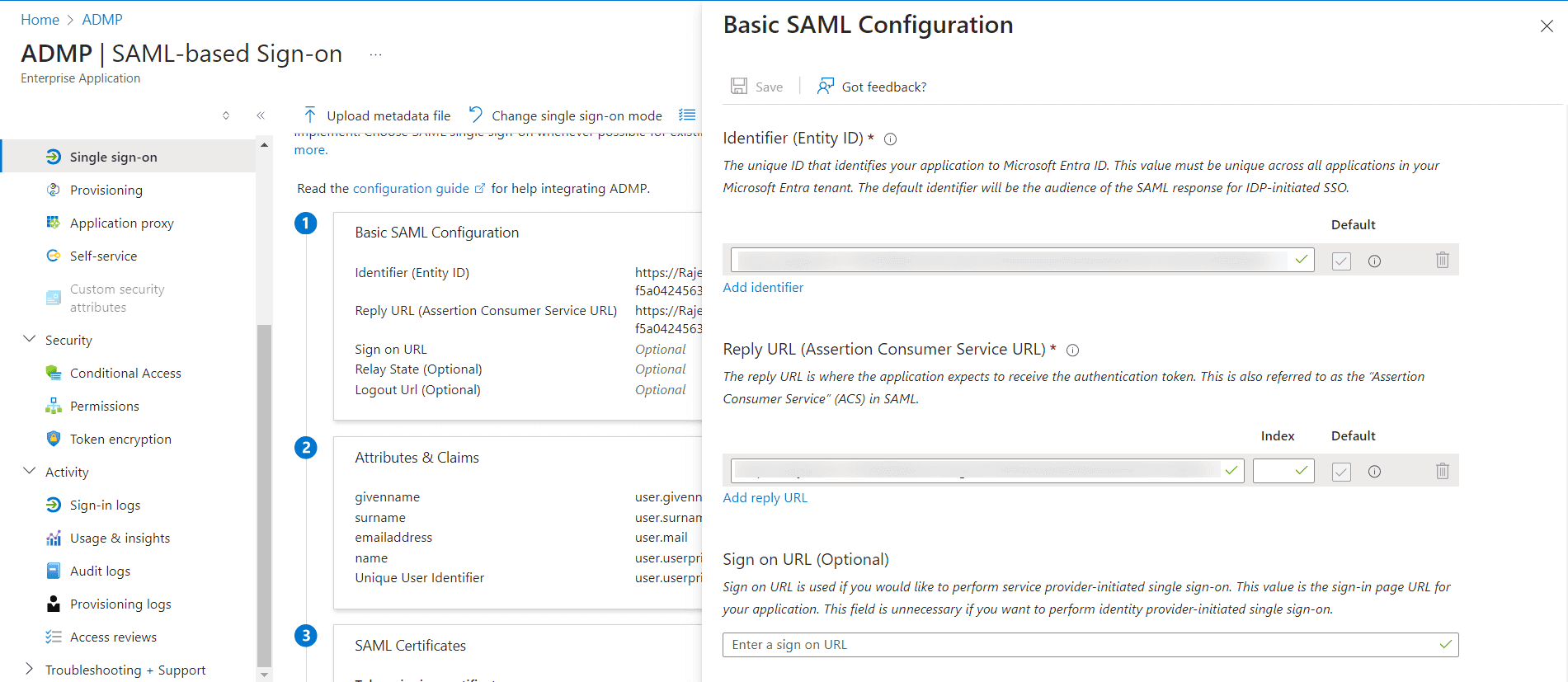 Editing the Basic SAML Configuration and downloading the Federation Metadata XML in Entra ID