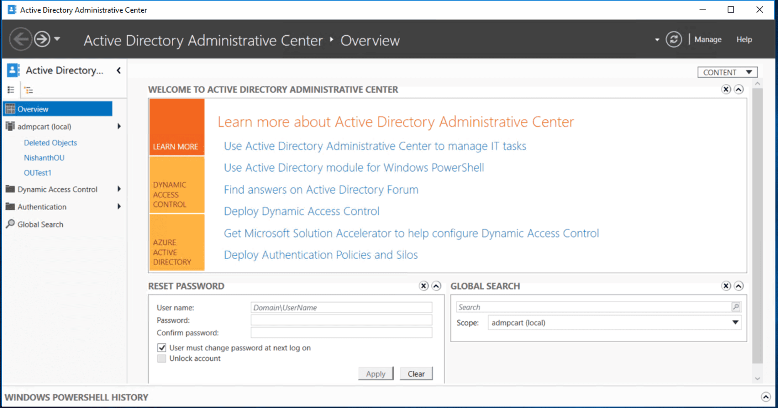 The ADAC dashboard for restoring deleted AD groups.