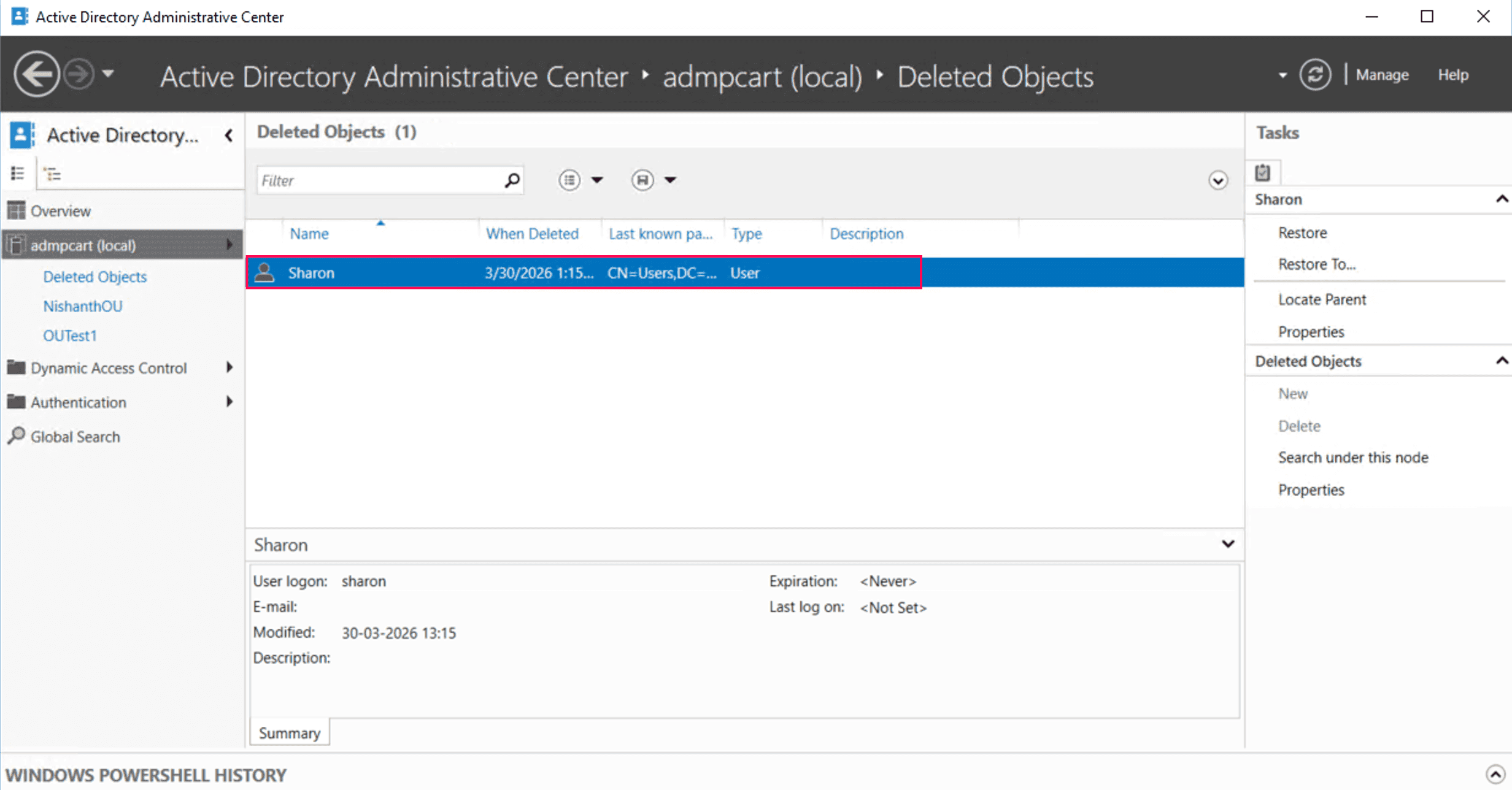 Searching for a deleted AD user in the Deleted Objects container