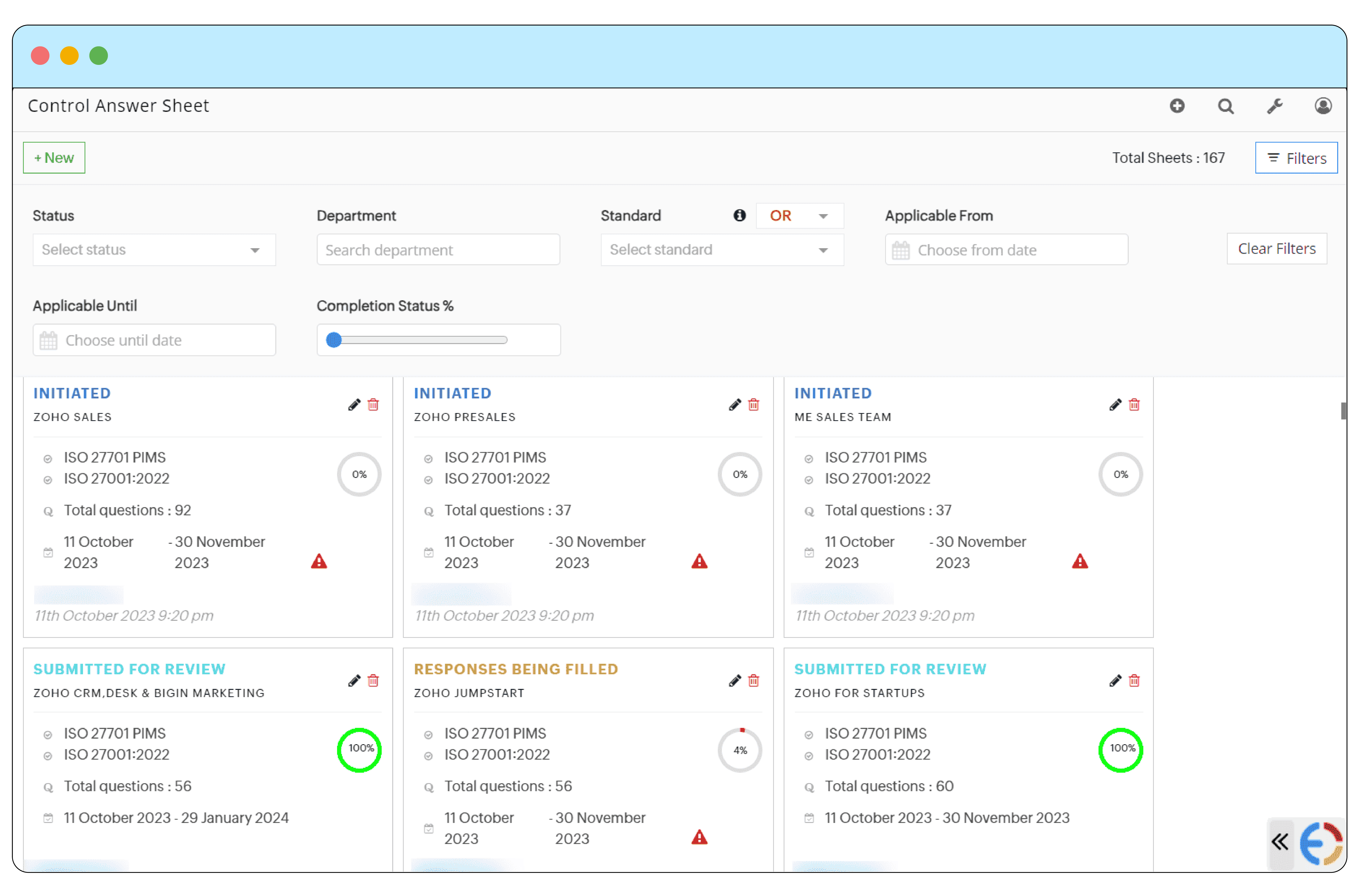 Automated questionnaires for compliance