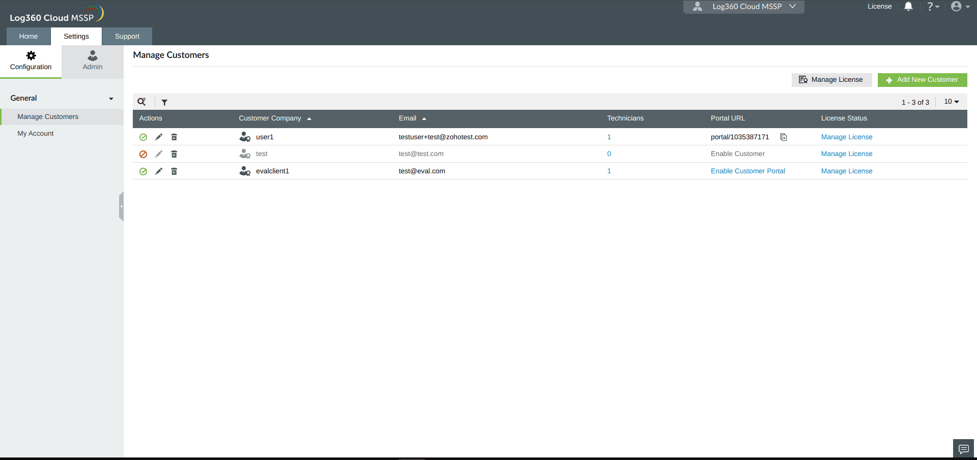 Managing Customers in Log360 Cloud MSSP