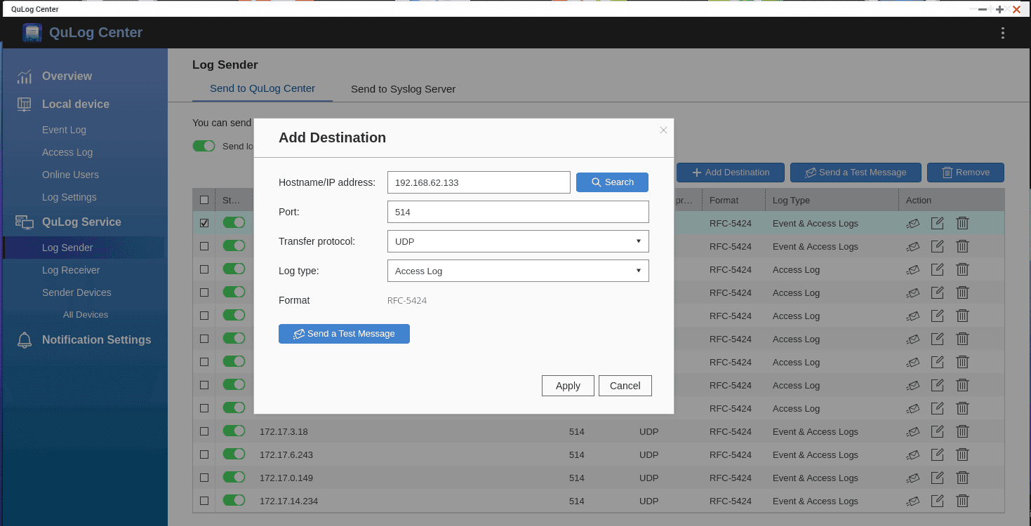 QNAP NAS server syslog configuration