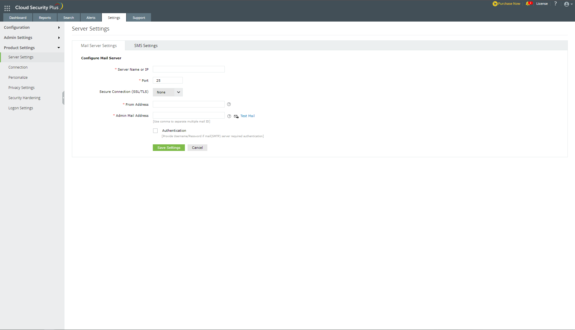 Mail server settings