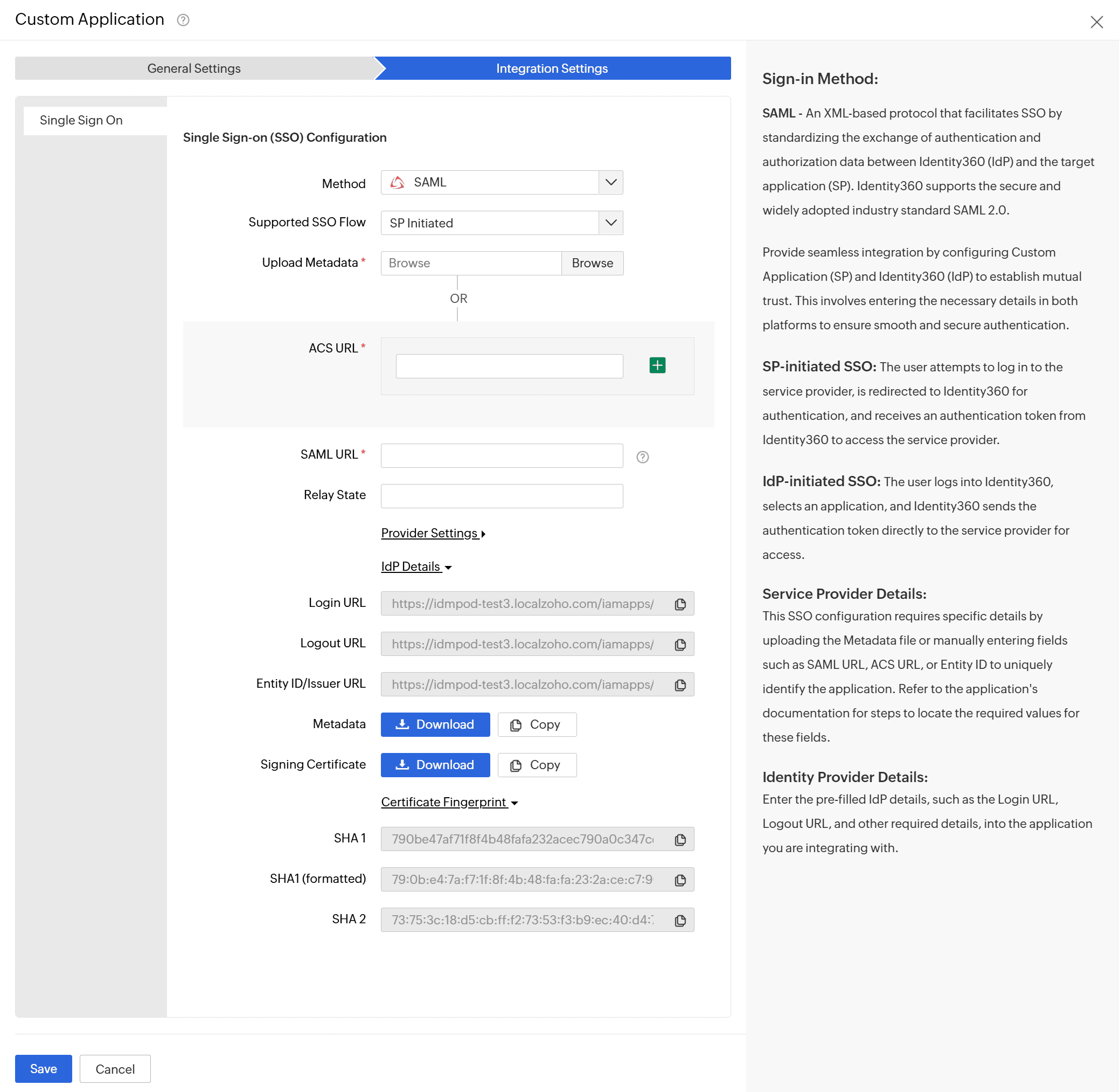 The IdP Details section, with Certificate Fingerprint expanded