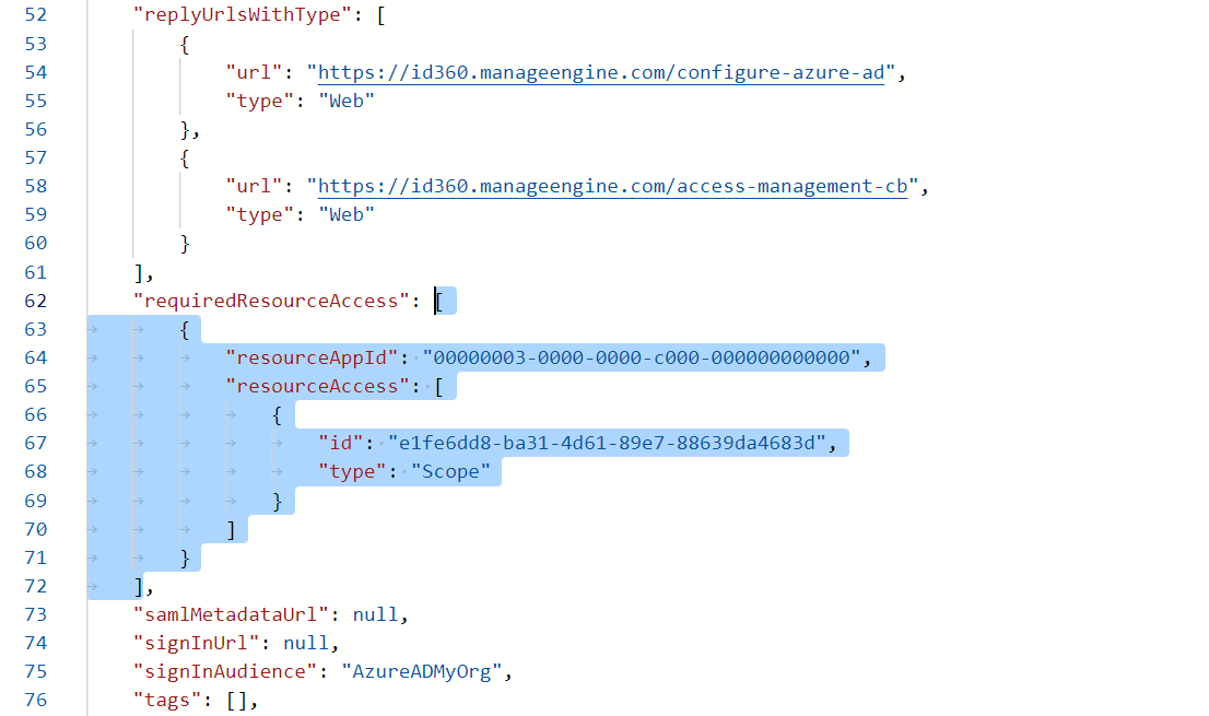 Application manifest settings in the Entra ID portal