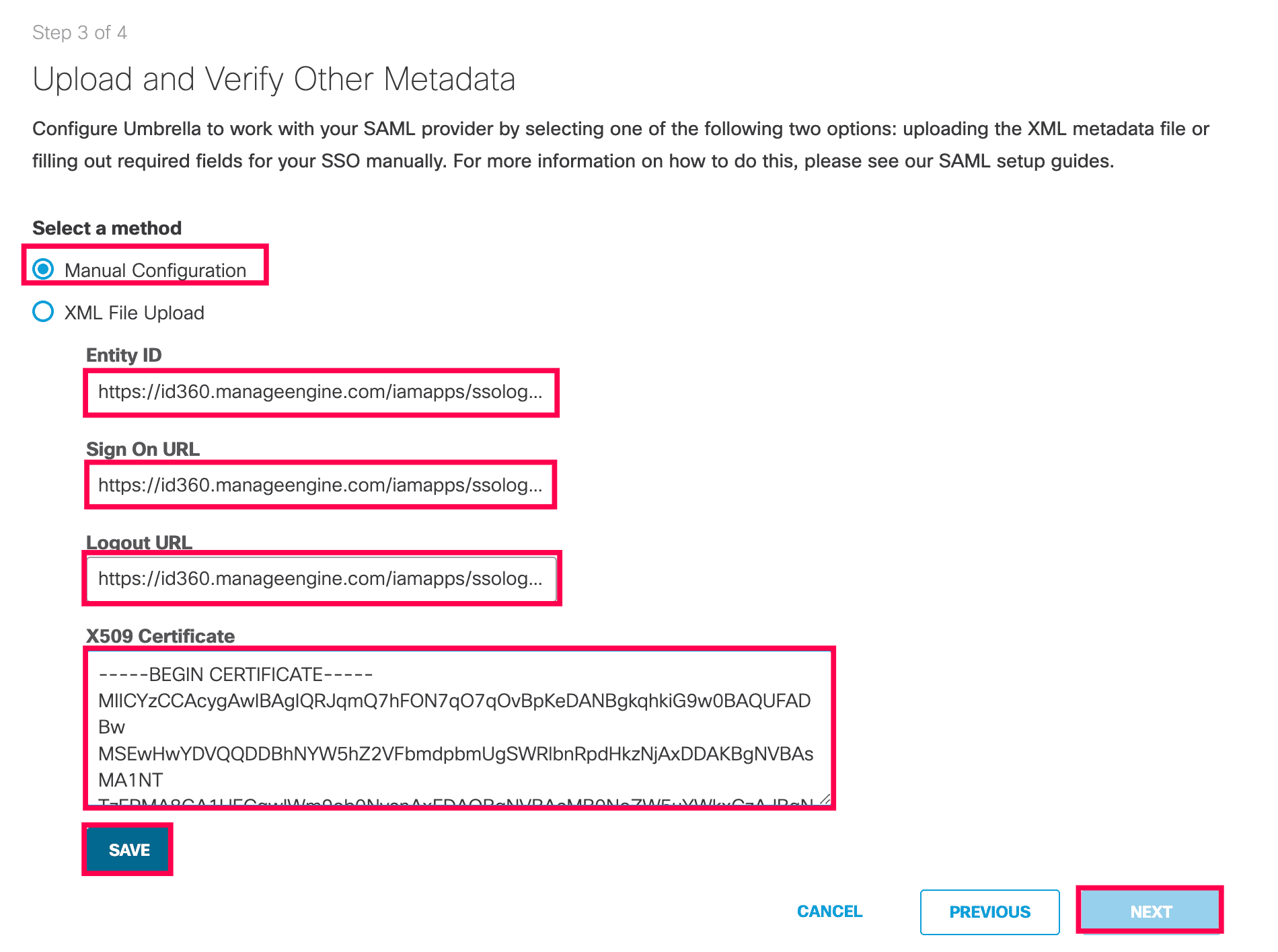 Cisco Umbrella metadata upload configuration