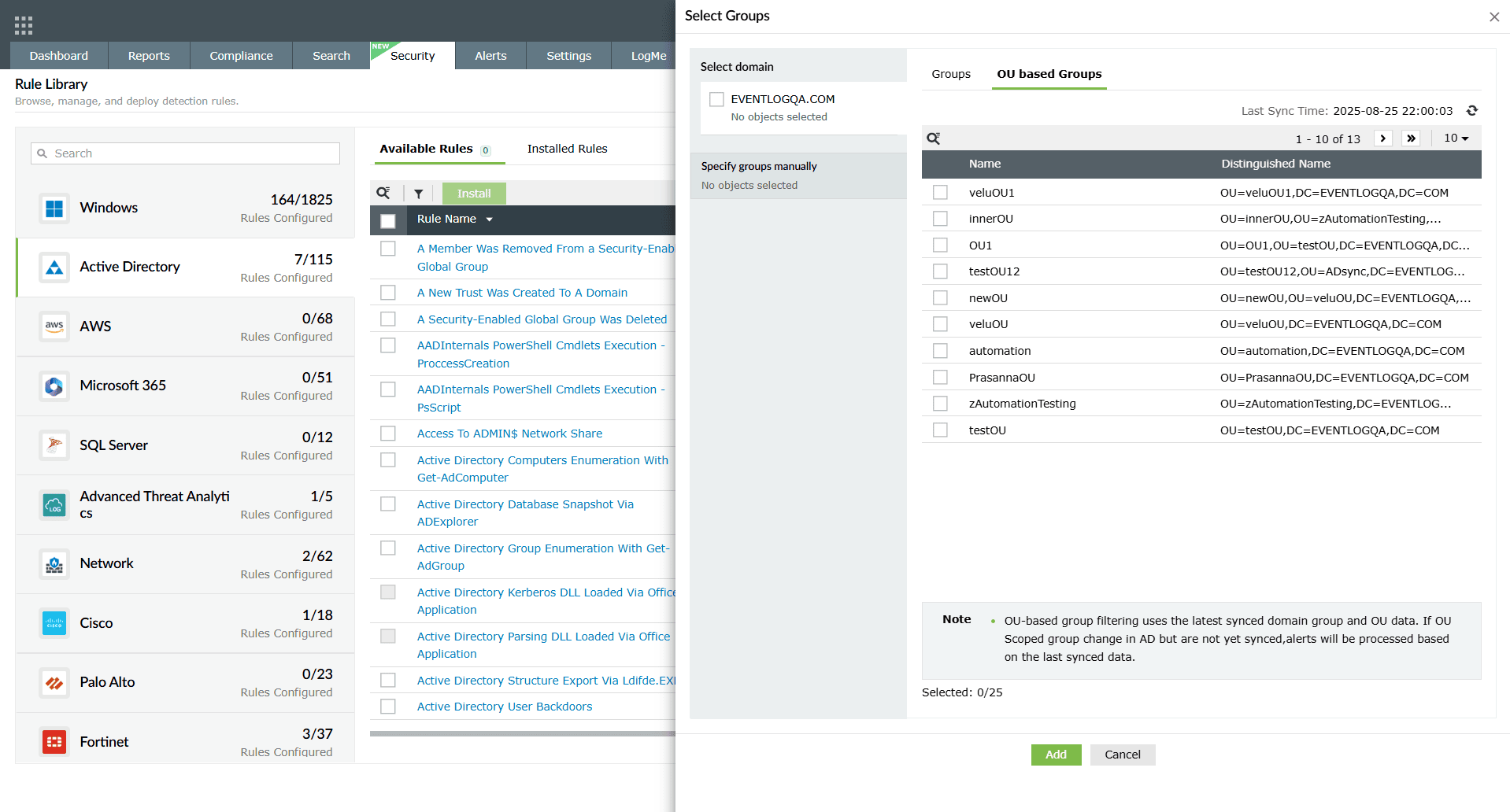 Accessing and applying object filtering in Log360