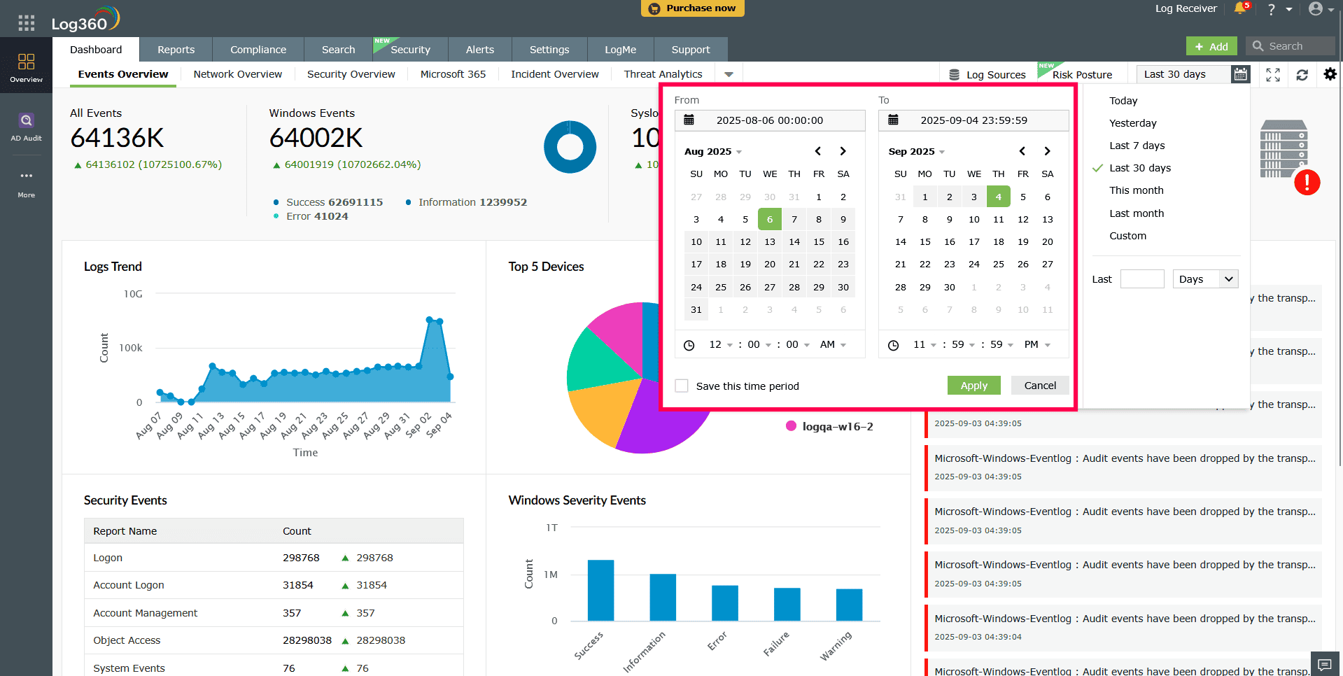 Selecting a time range