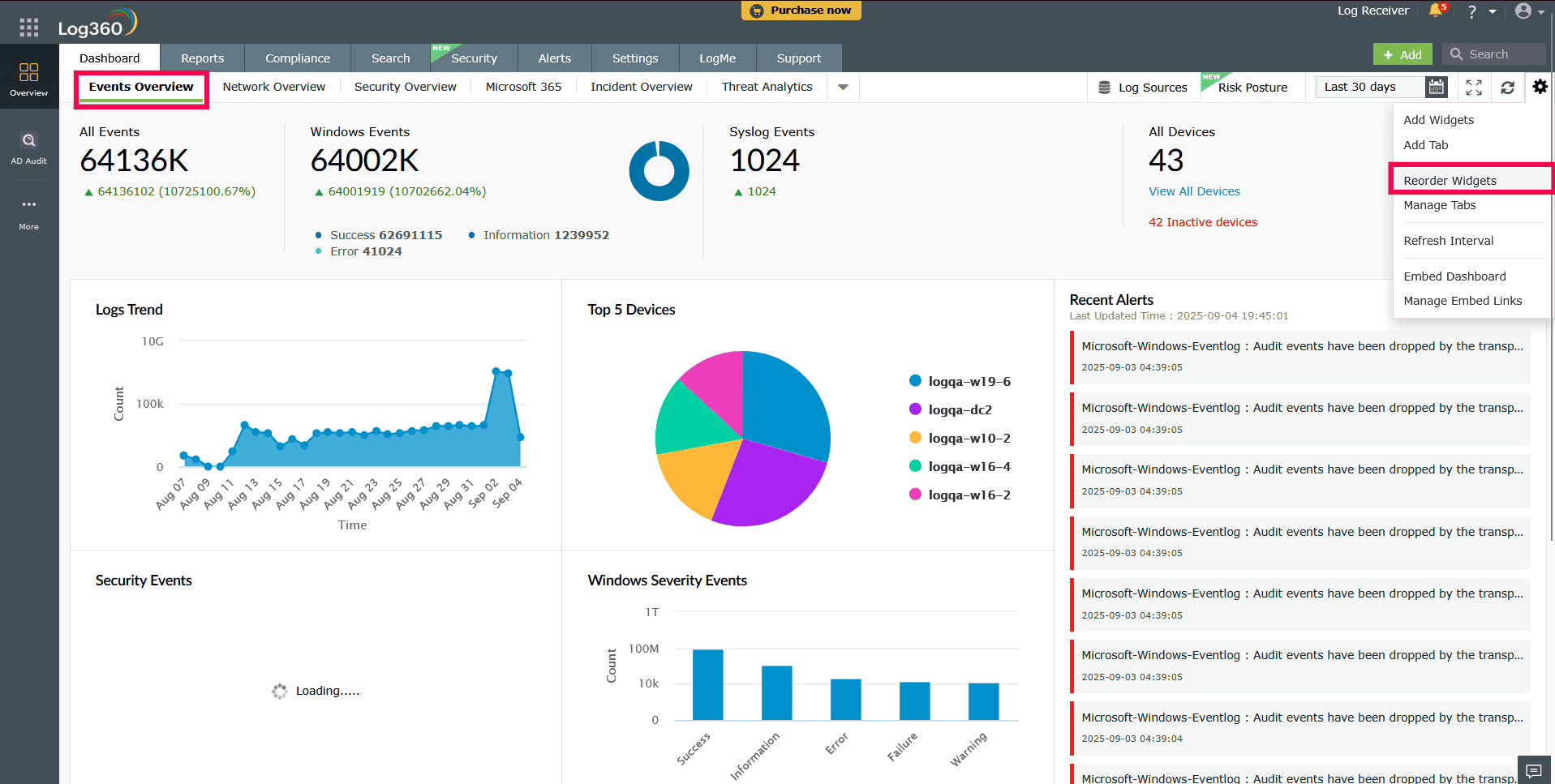 Reordering widgets in the dashboard