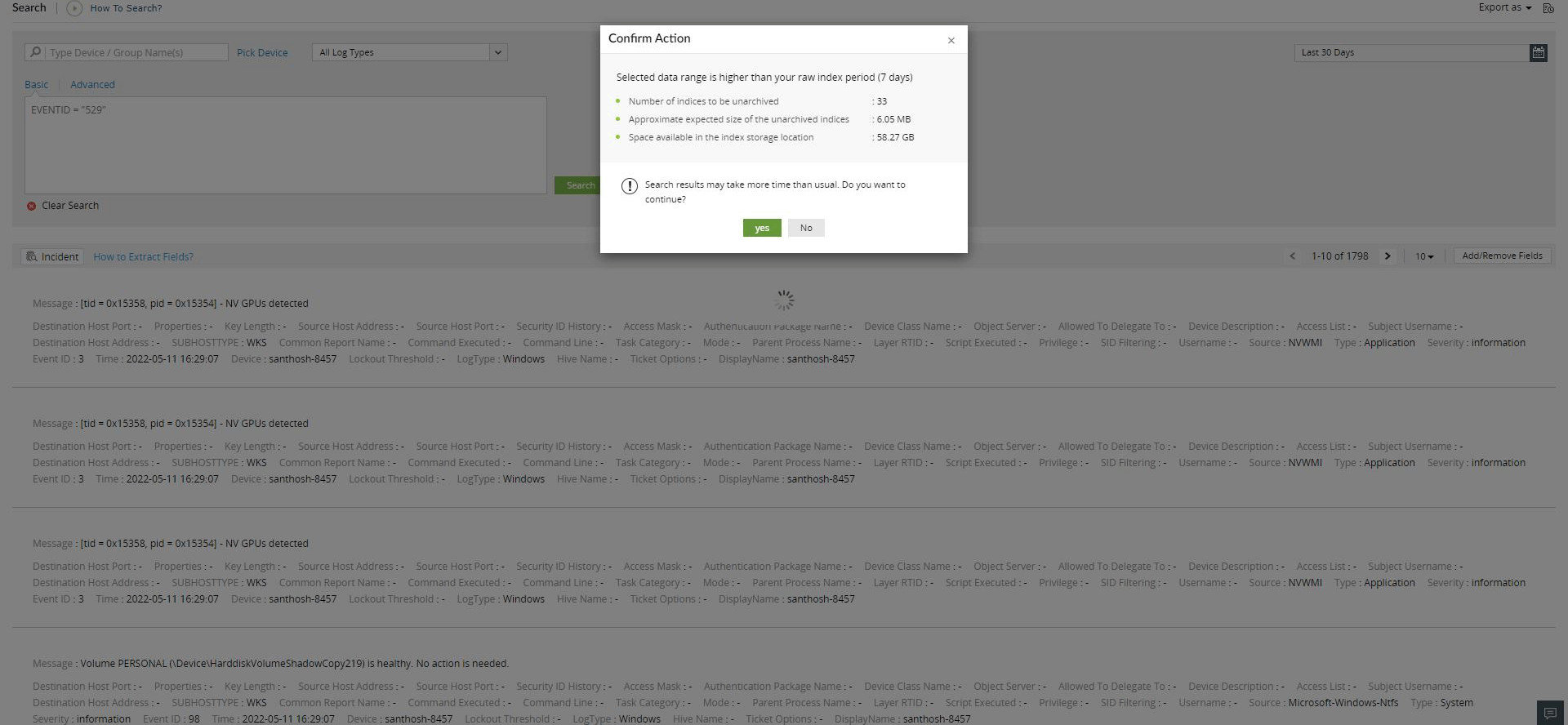 Log Search in Log360