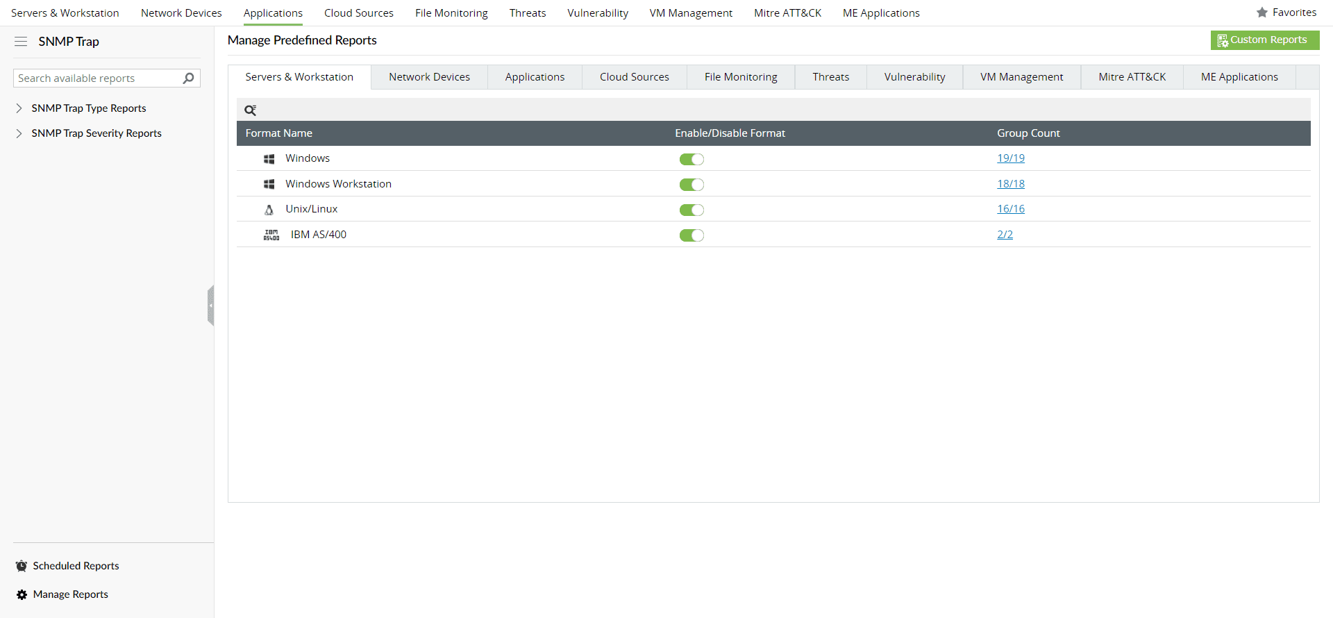 Manage Predefined Reports