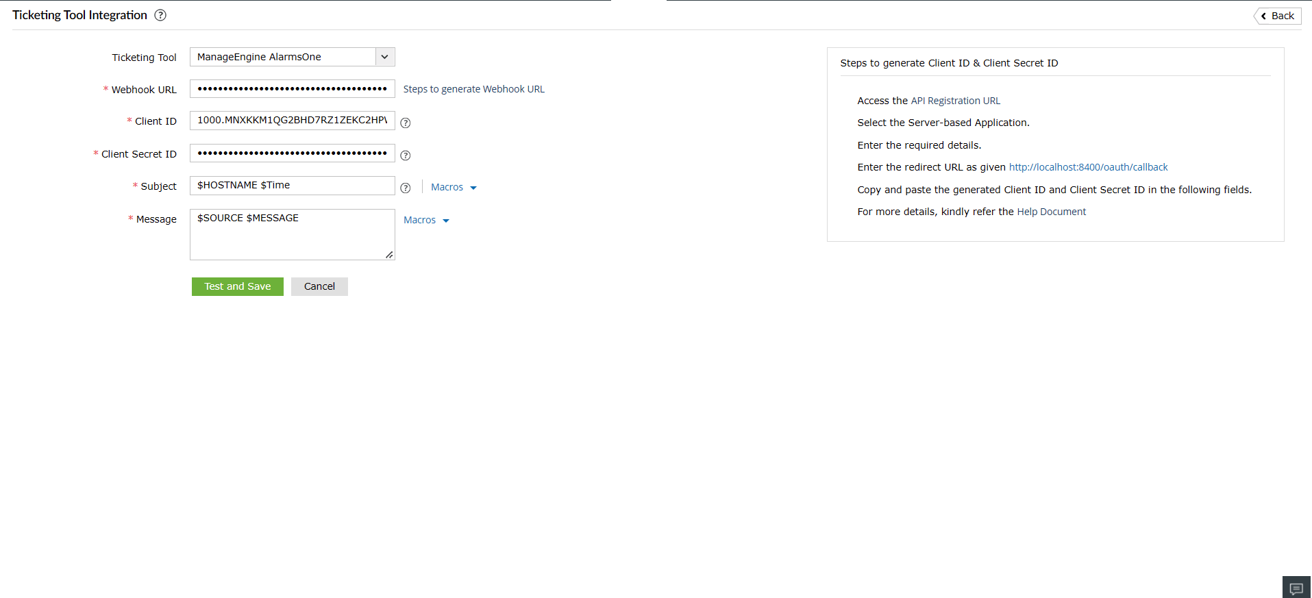 Ticketing Tool Integration