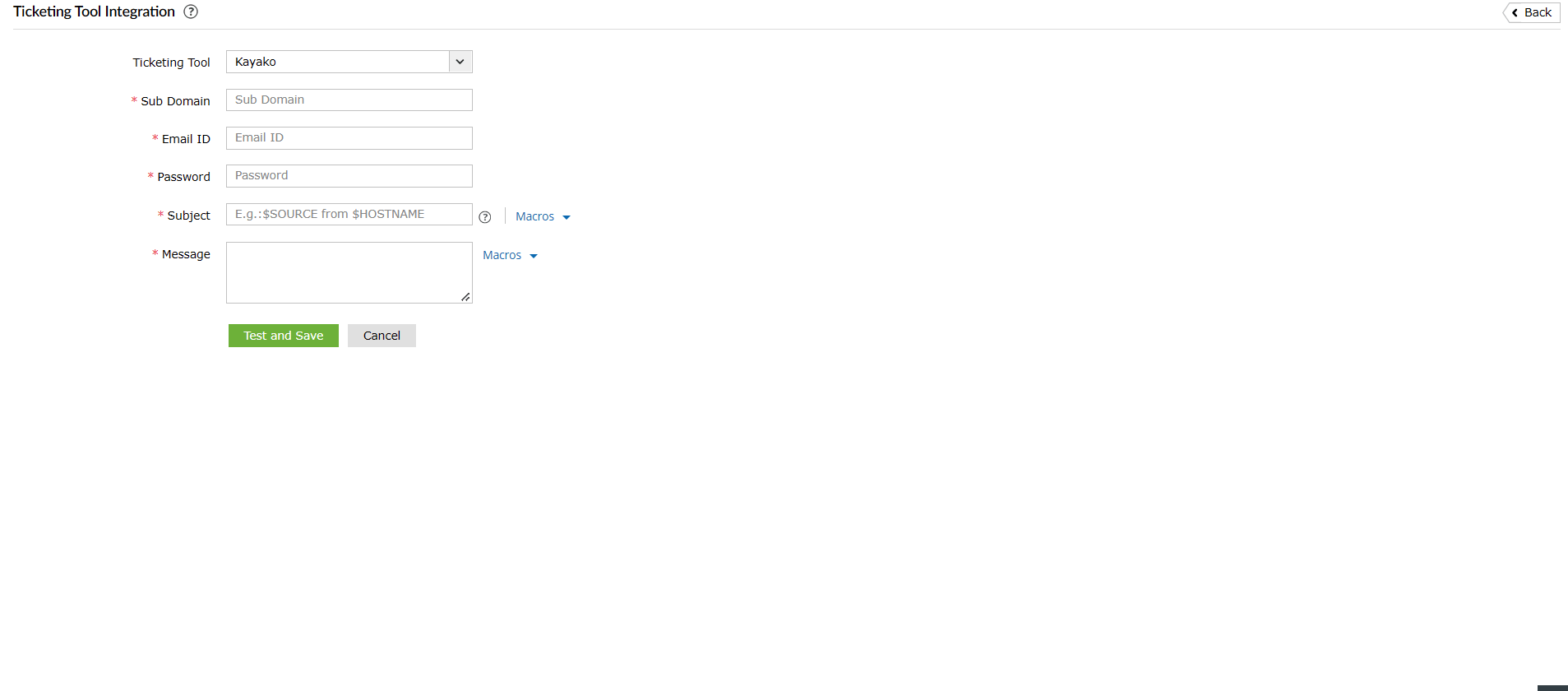 Ticketing Tool Integration