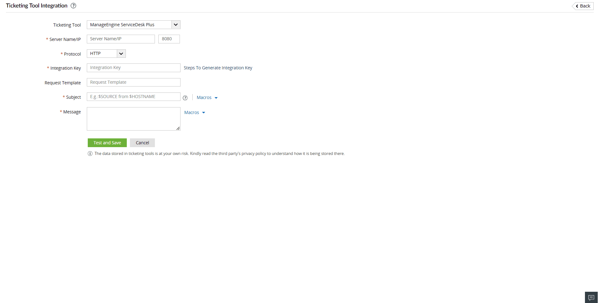 Ticketing Tool Integration