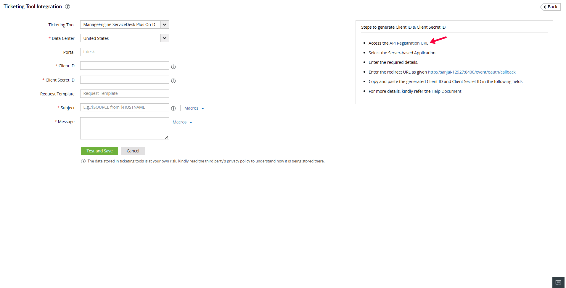 Ticketing Tool Integration