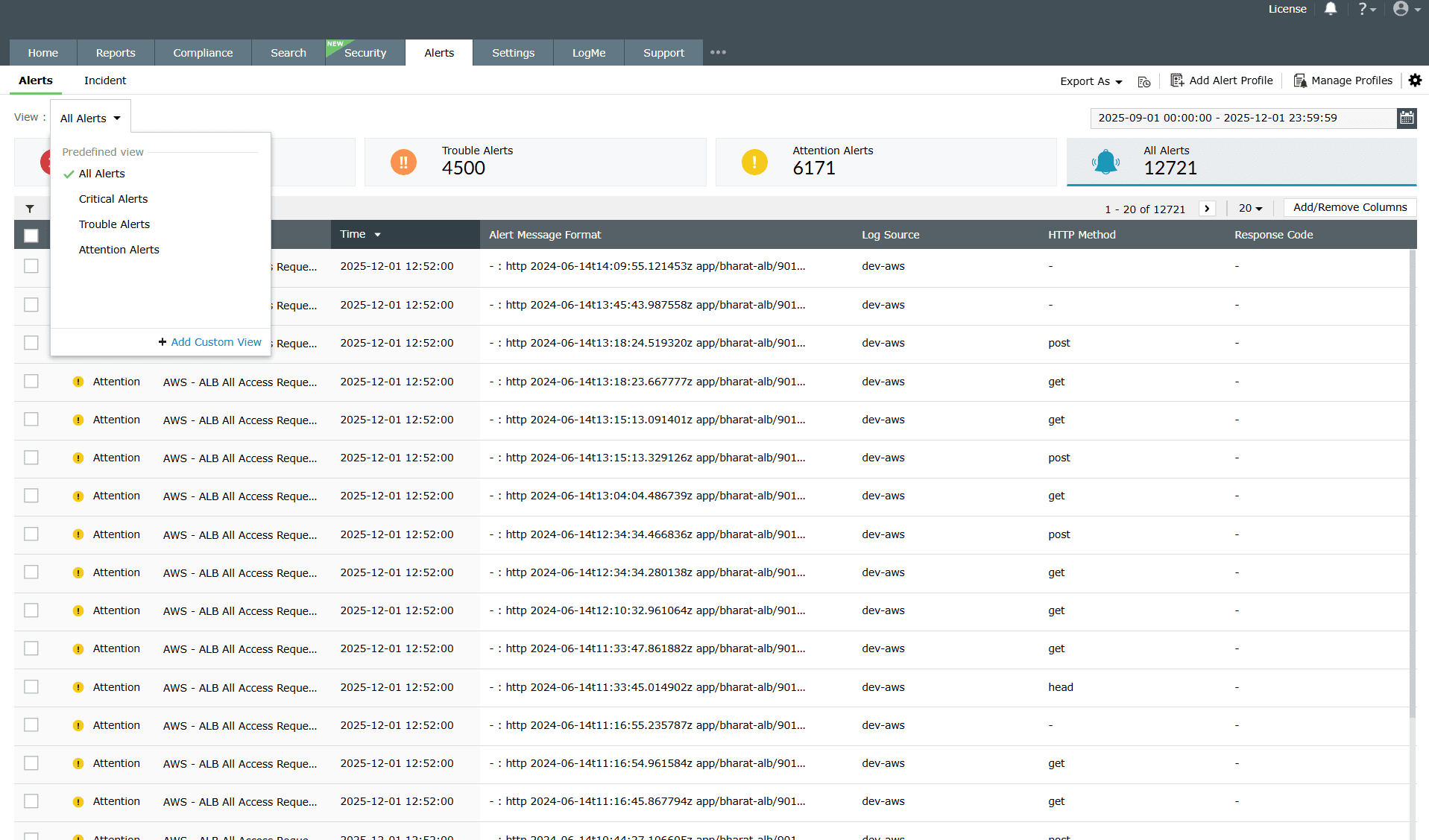 View Log Alerts