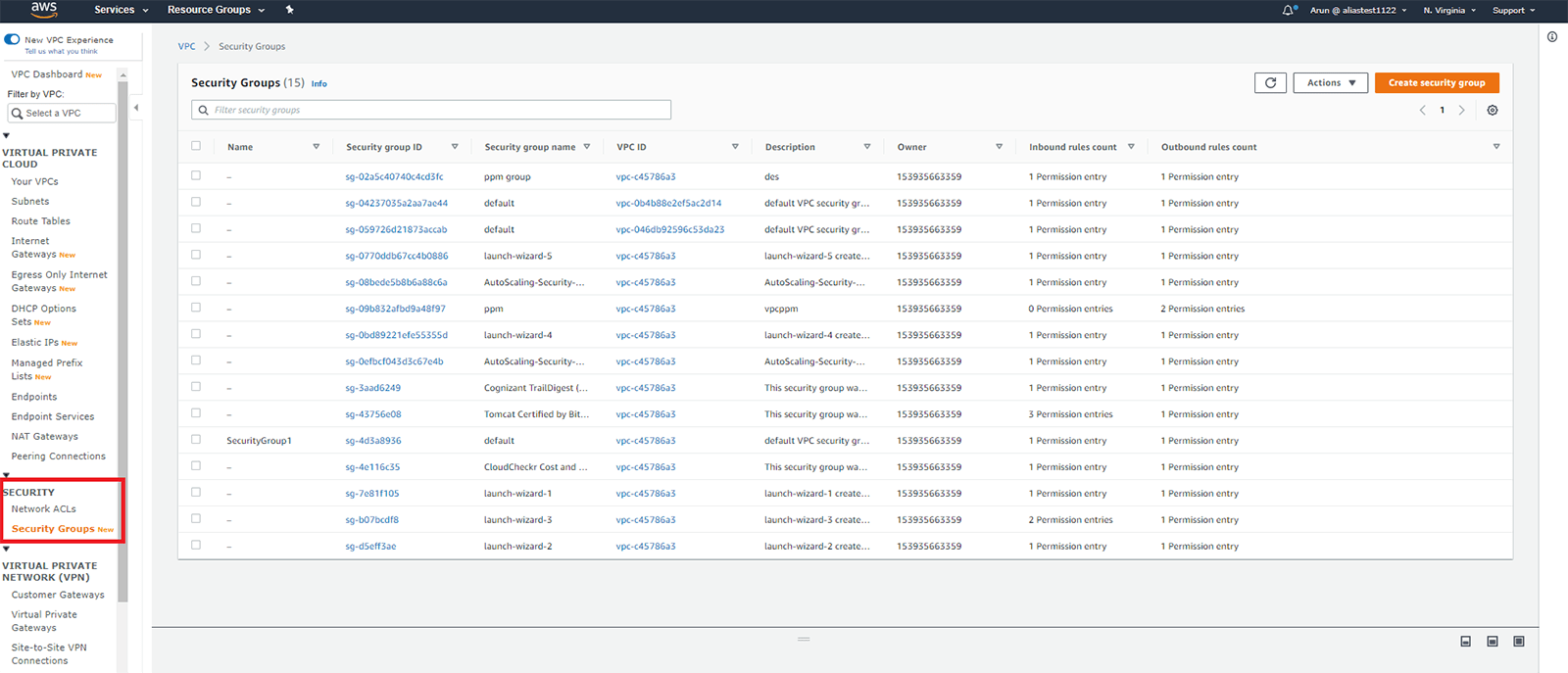 How to create a security group using the AWS Management Console?