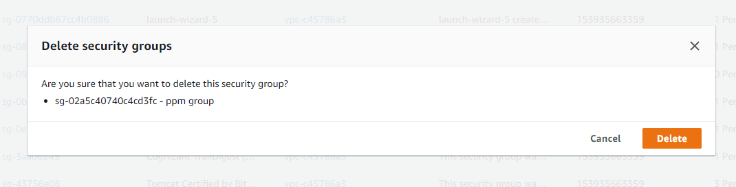 How to delete a security group from a VPC?