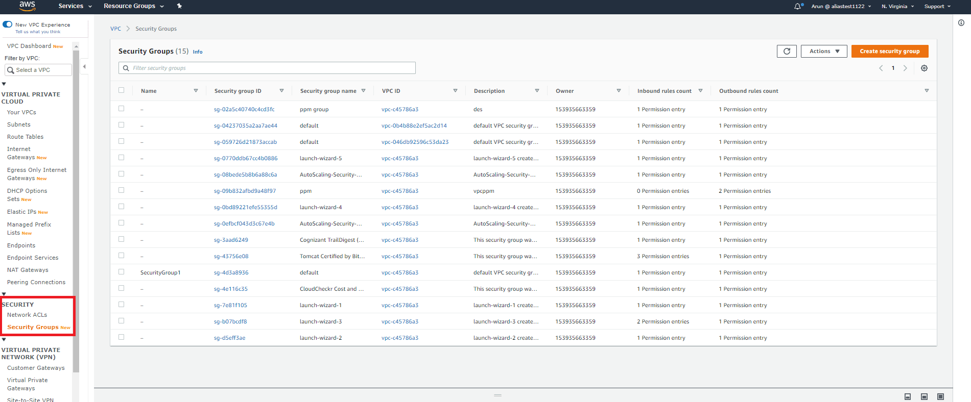 How to view the list of all security groups?