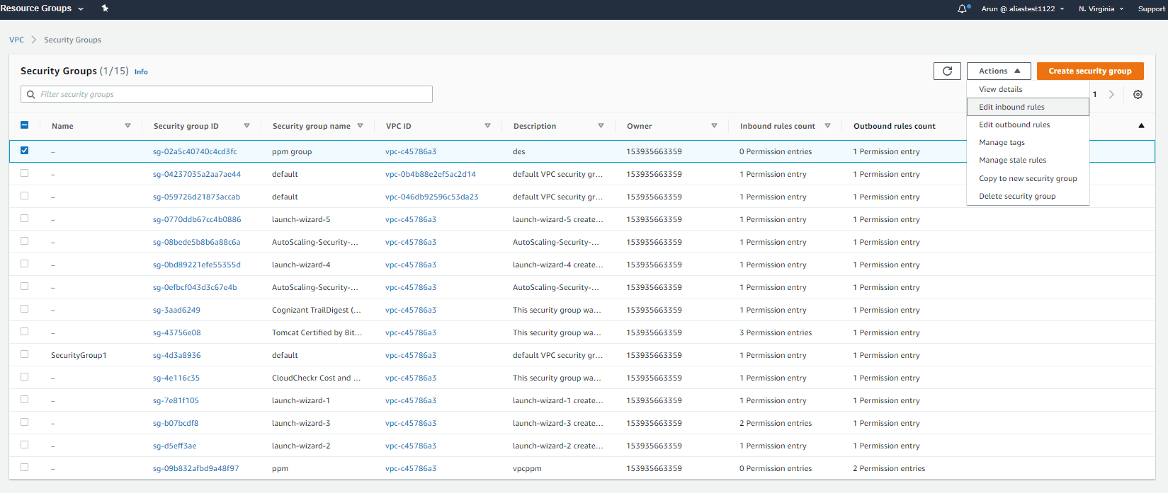 Adding a rule to the security group using VPC Console