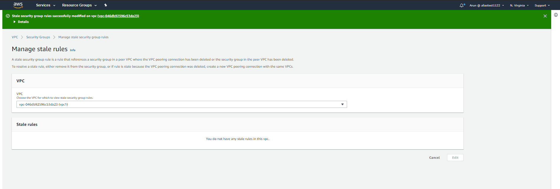 Stale security groups - Deleting or modifying a stale rule in a security group using the VPC Console: