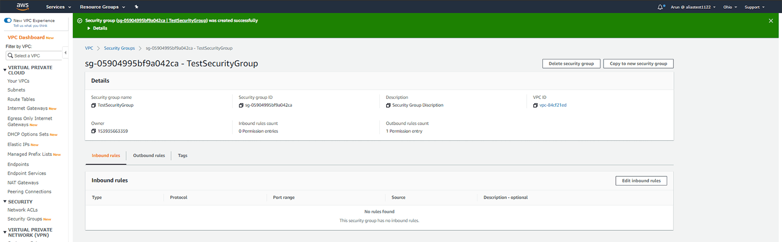 How to create a security group using the AWS Management Console?