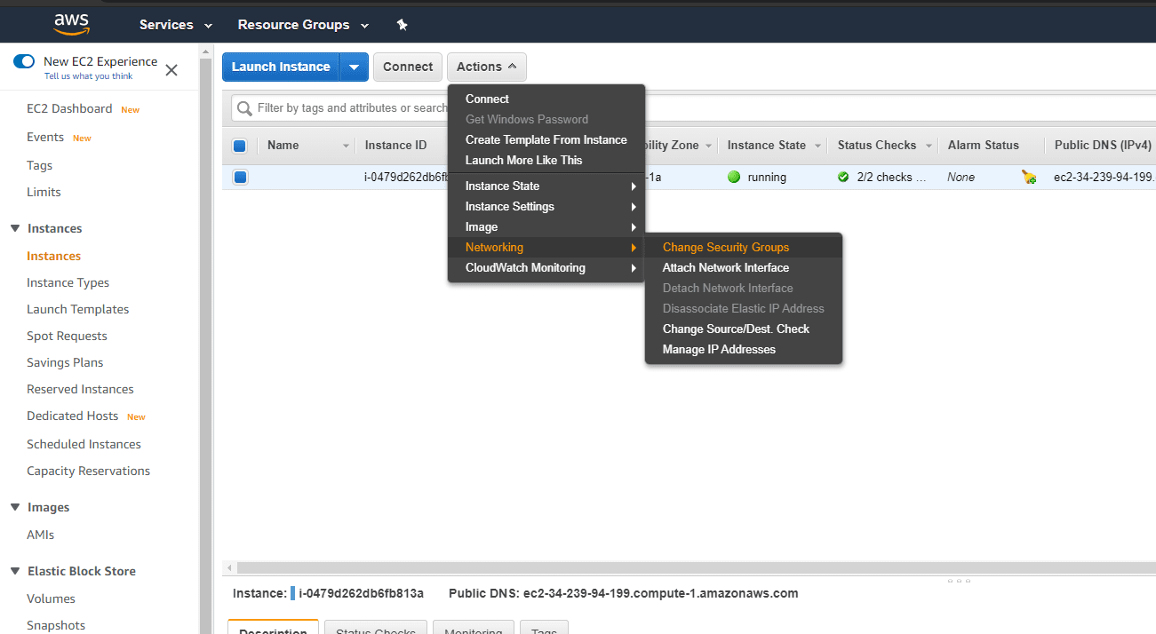 How to change the security groups associated with an instance?