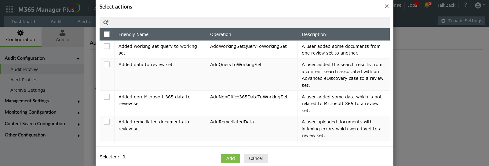 Audit profile configuration - Advanced eDiscovery Activities