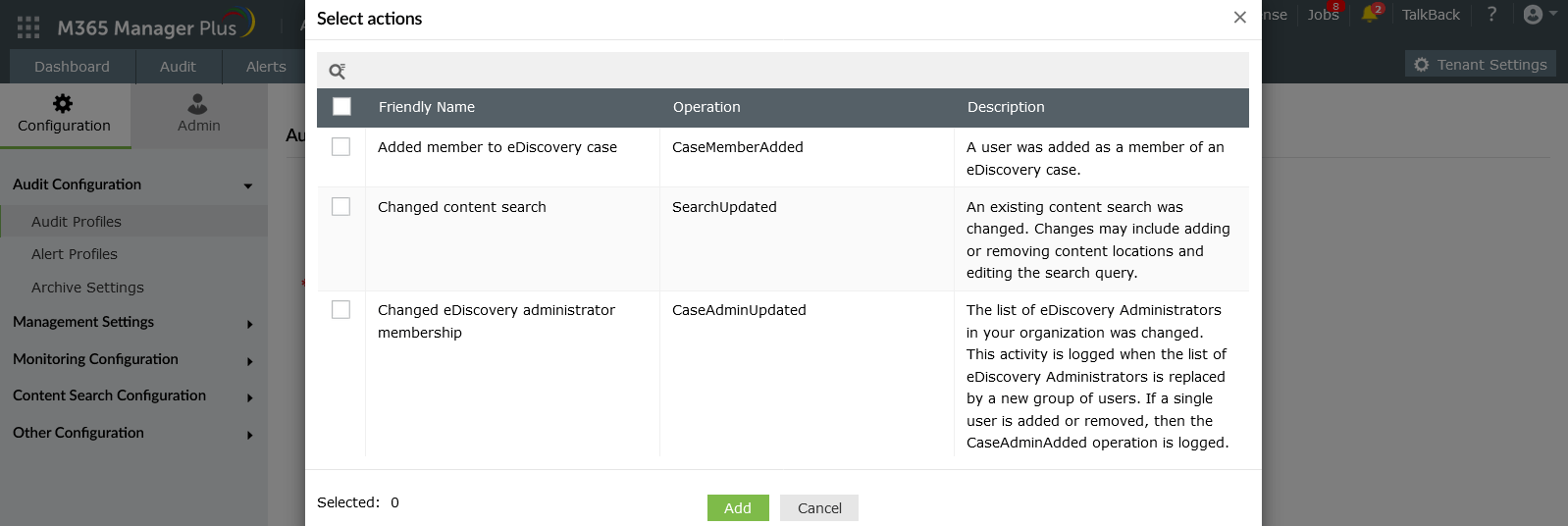 Audit profile configuration - eDiscovery Activities