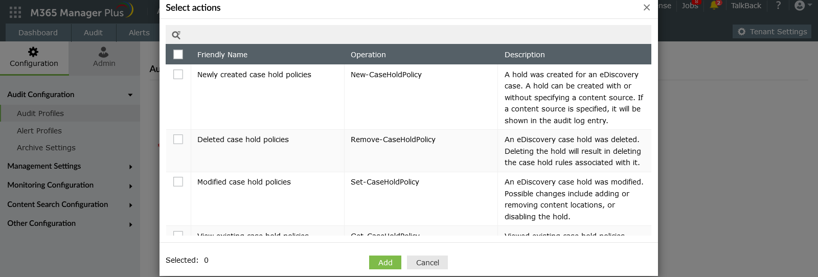 Audit profile configuration - EOP eDiscovery