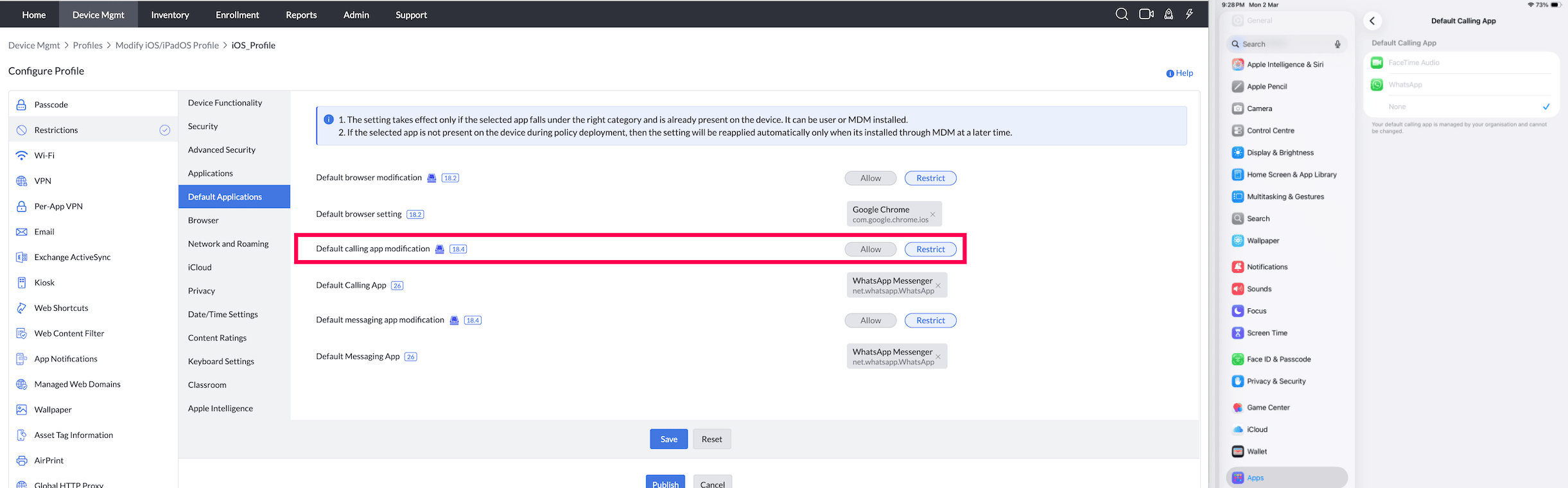 Default Calling App Modification