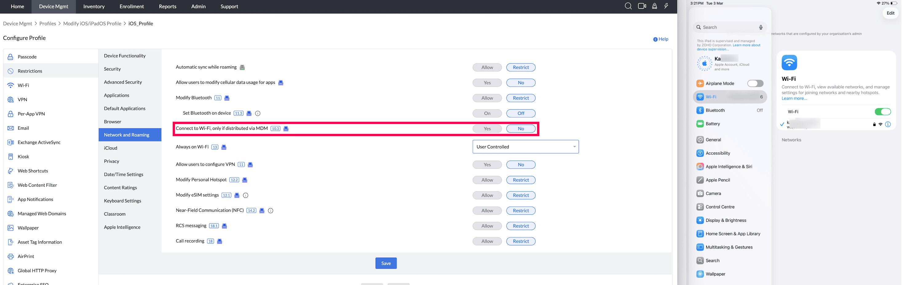 Connect to Wi-Fi, only if distributed via MDM