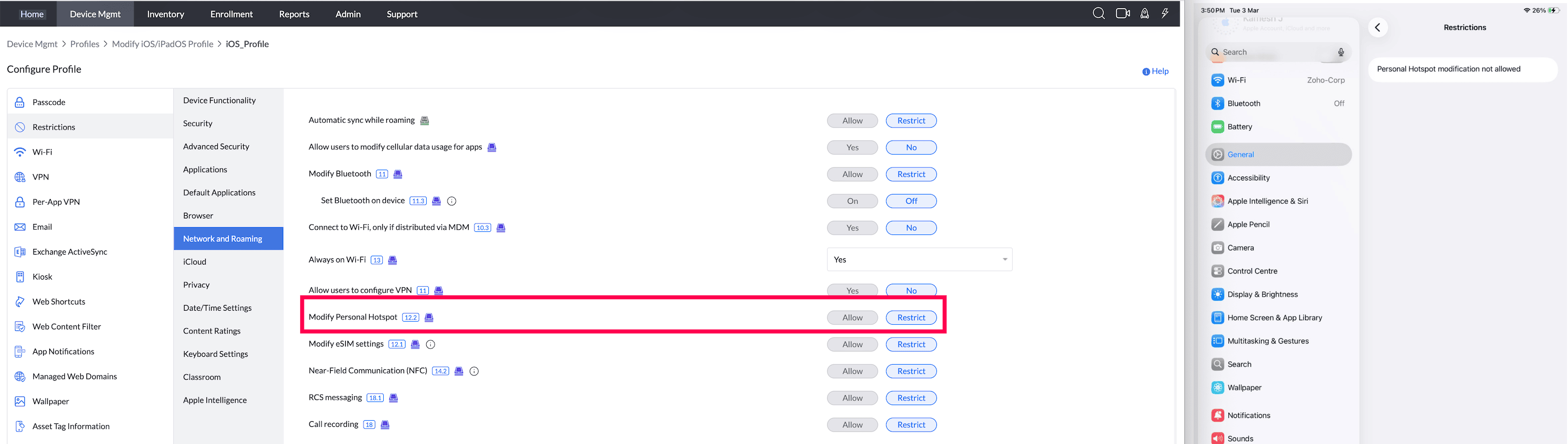 Modify Personal Hotspot