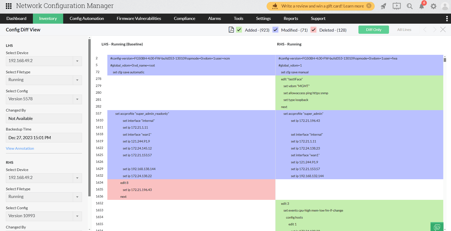 Config comparison