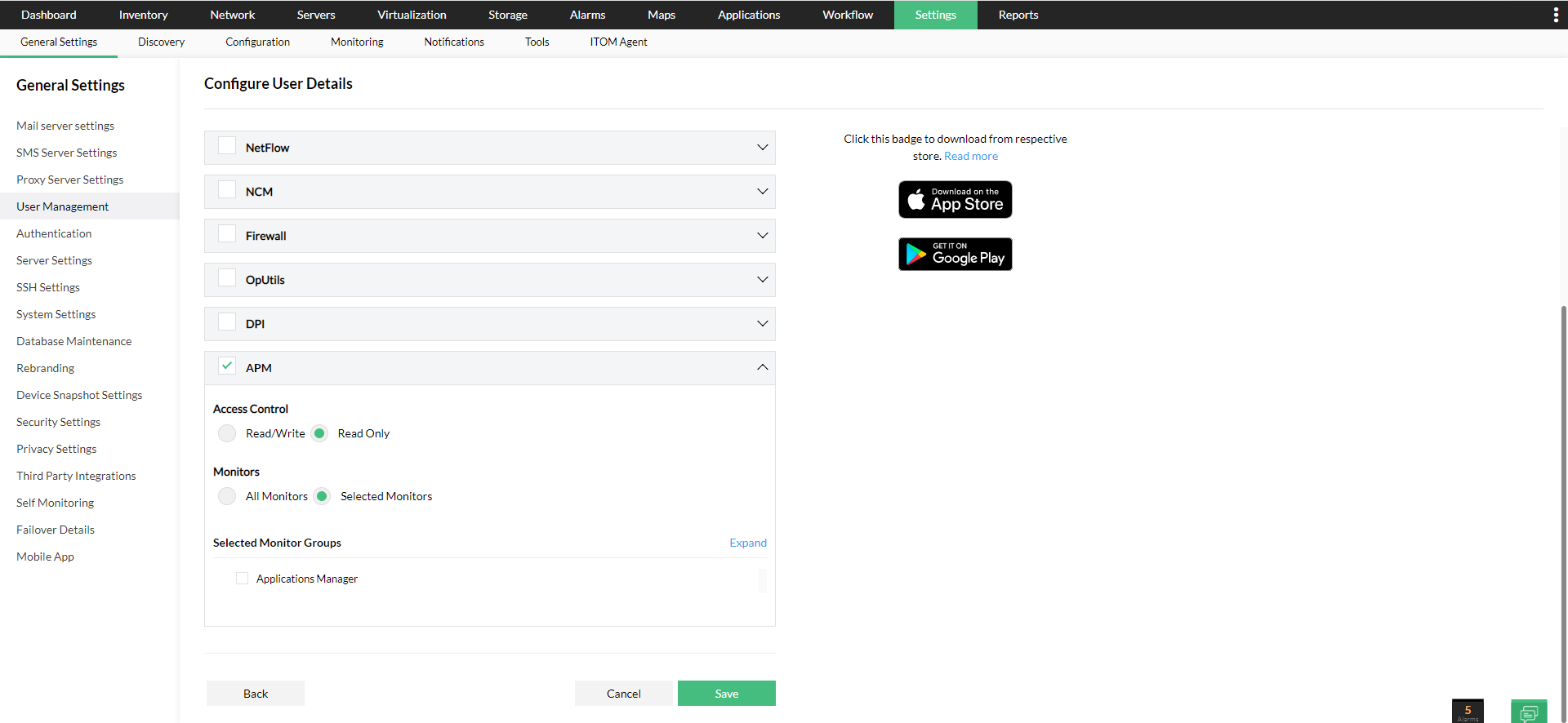 Syncing users from OpManager to Applications Manager: User details configuration