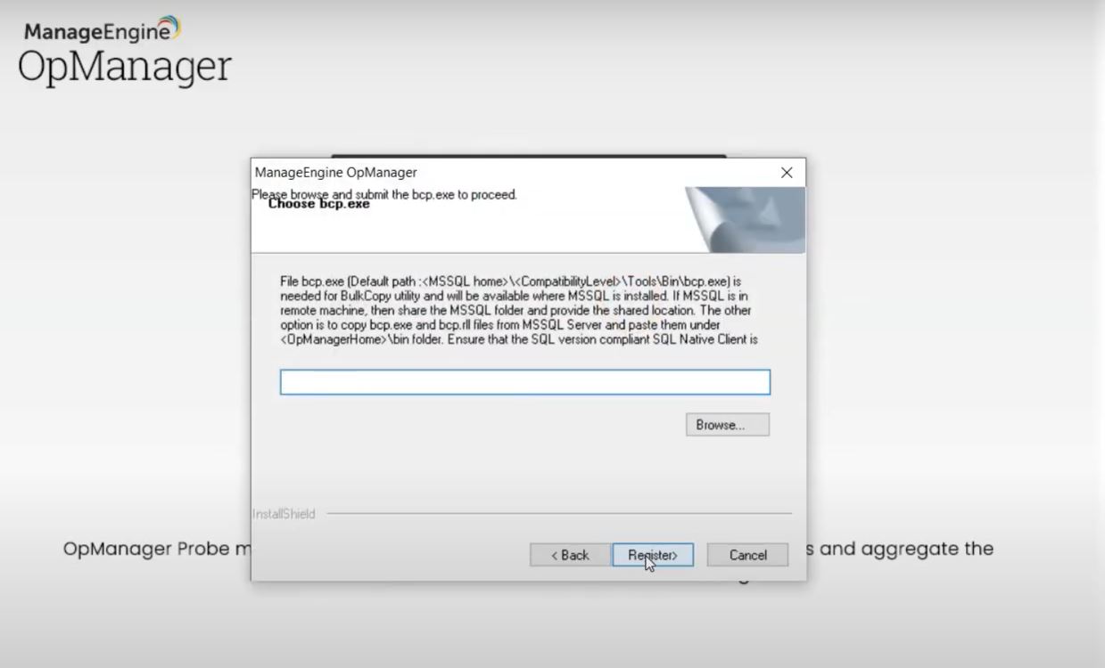 OpManager enterprise installation: Register to proceed