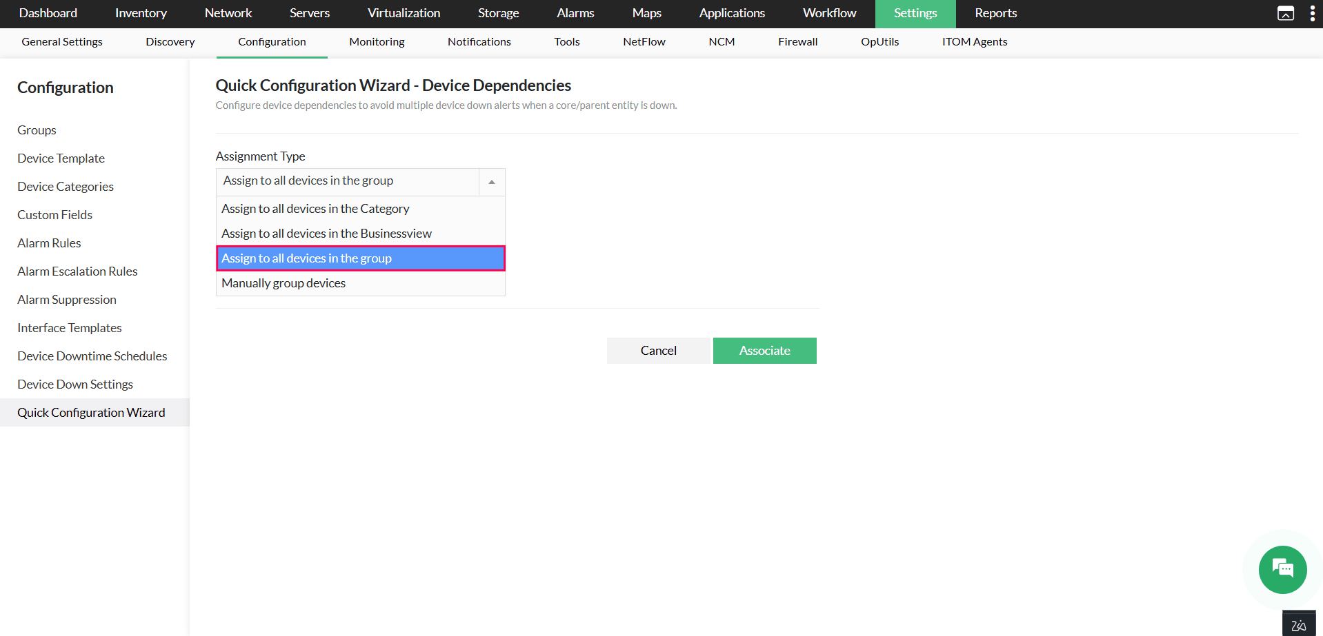 Uplink dependency using Quick Configuration Wizard
