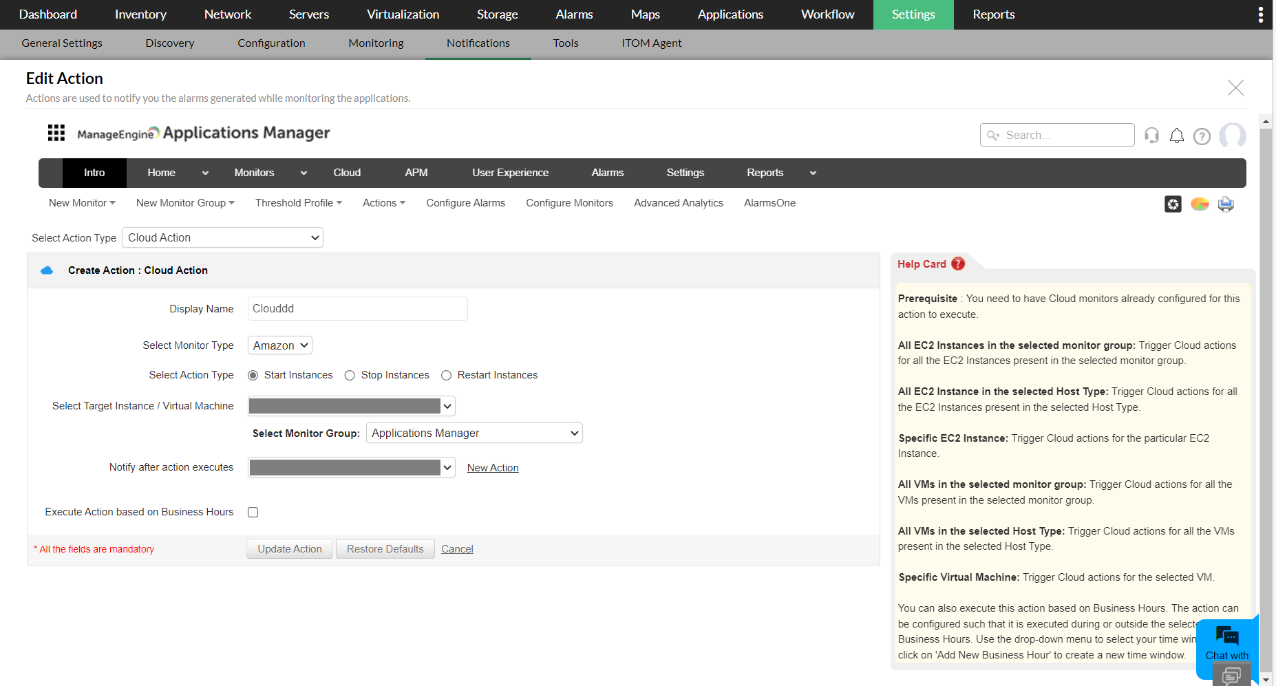Applications Manager Plug-in in OpManager: Edit new notification profiles