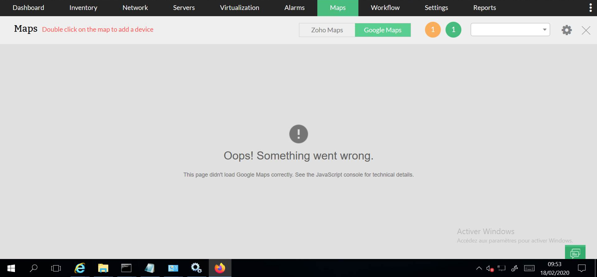 Troubleshooting google maps in OpManager: Incorrect API key